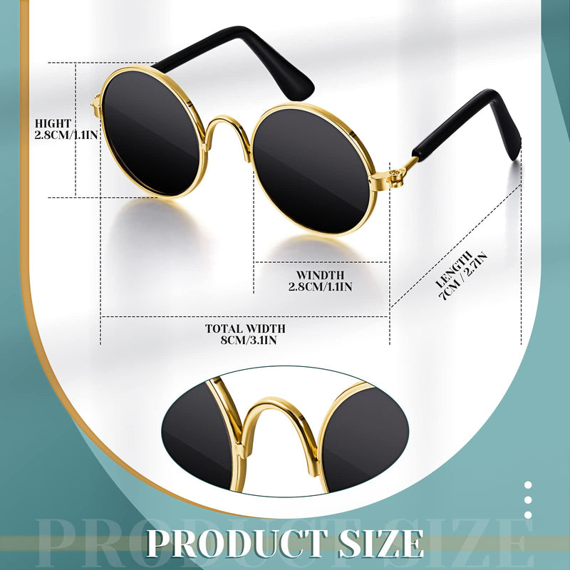 2 Pieces Gold Cat Dog Chain Collar and Sunglasses Set Rhinestone Cuban Collar Chain with Design Secure Buckle Retro Round Glasses for Dogs Cats Party Cosplay Costumes Funny Photo Props 16 Inch - BeesActive Australia