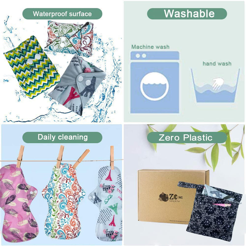 ZCOINS Reusable Sanitary Towels Heavy Flow 4 Pieces 34 cm Washable Sanitary Pads Long Night, with 1 Wet Bag - BeesActive Australia