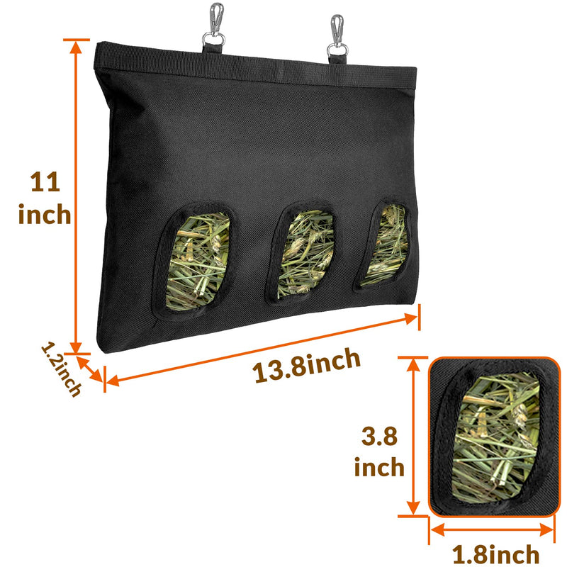 Rabbit Hay Feeder, Bunny Hay Bag for Rabbits, 3 Holes Large Capacity 600D Oxford Cloth Fabric Hanging Hay Feeder Bag for Small Animal M-11"x13.8" Black - BeesActive Australia
