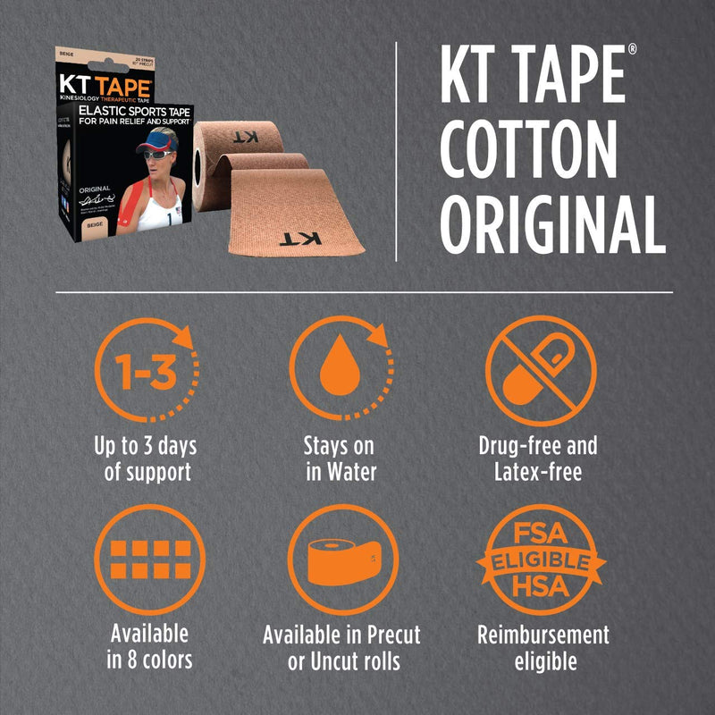 KT Tape Original Cotton Elastic Kinesiology Therapeutic Athletic Tape, 16 Ft, Uncut Roll Black - Uncut - BeesActive Australia