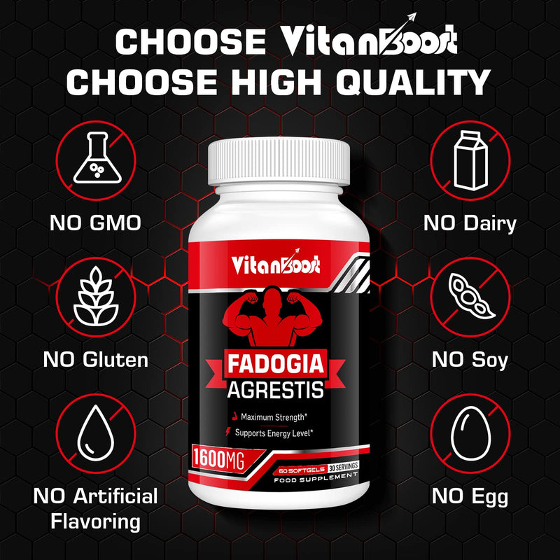 Vitanboost Fadogia Agrestis 1000mg with Ashwagandha & ZINC- Maximum Strength Fadogia Agrestis Extract Supplements - Drive, Athletic Performance & Muscle Mass - Gluten Free, Non-GMO, 60 Softgels 60Count (Pack of 1) - BeesActive Australia