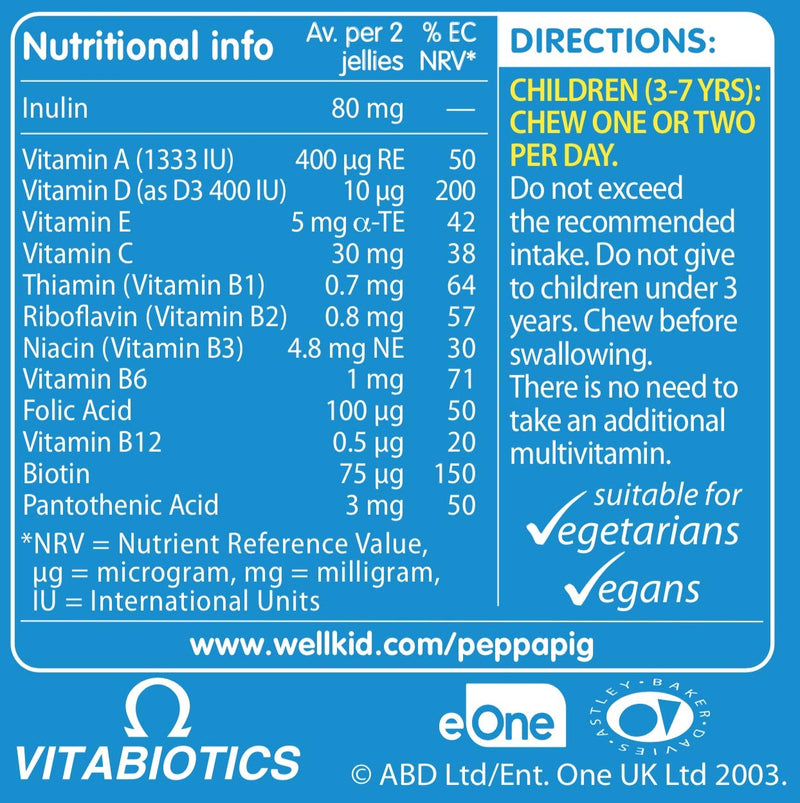 Wellkid Peppa Pig Chewable Gummy Vitamins by Vitabiotics - UK's No. 1 Vitamin Company. Kids Multivitamin formula with Vitamin A B C D and E - BeesActive Australia