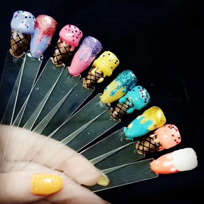 YASLOTR 100 Tips Nail Art Tips Display Polish Board, Fan-shaped Nail Practice Color Card Sticks with Ring Holder (Clear) - BeesActive Australia