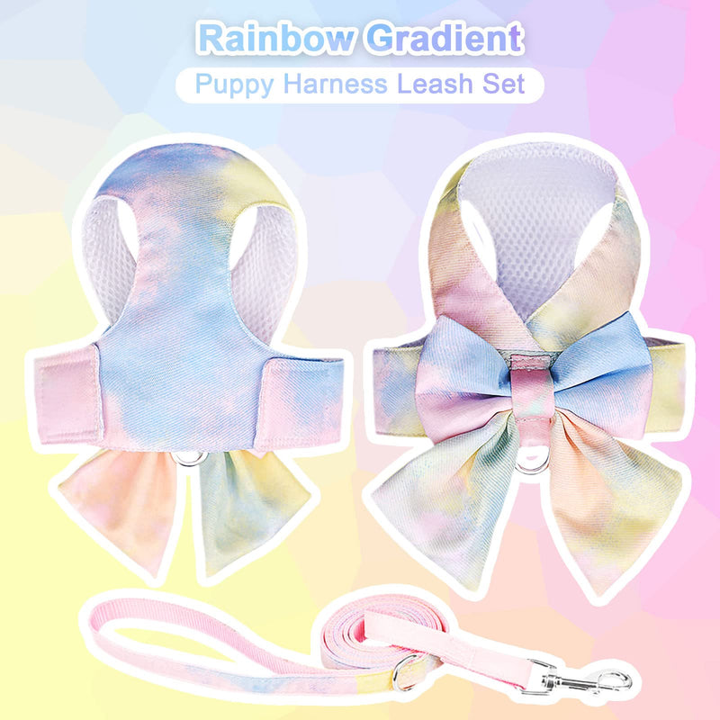 PETCARE Cute Bow Tie Dog Harness and Leash Set Elegant Rainbow Gradient Puppy Harness No Pull Soft Mesh Pet Cat Dog Vest Harnesses for Small Dogs Cats M (Suggest 5-8 lbs) Yellow - BeesActive Australia
