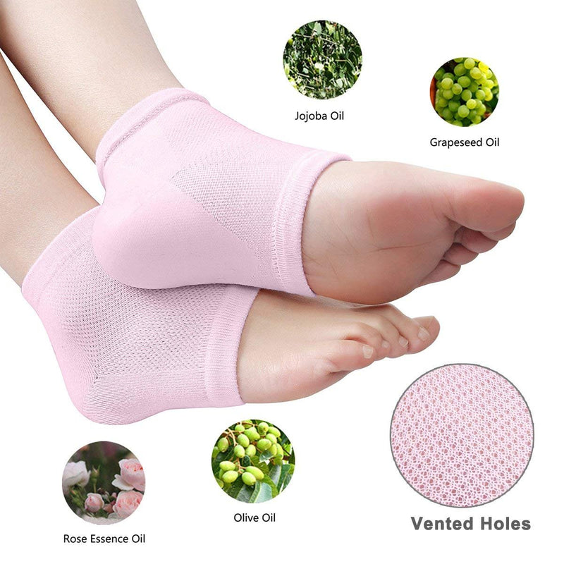 Codream Vented Moisturizing Socks Lotion Gel for Dry Cracked Heels, Spa Gel Socks Humectant Moisturizer Heel Balm Foot Treatment Care Heel Softener Compression 2 Pairs Pink&Grey - BeesActive Australia