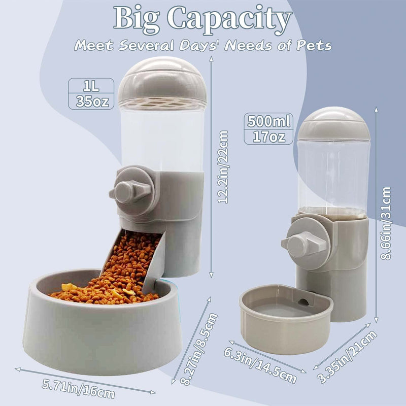 Tfwadmx Rabbit Hanging Auto Food Water Dispenser Pet Cage Suspended Food Water Bowl Chinchilla Gravity Detachable Feeder Waterer Set for Puppy Kitten Bunny Ferrets Guinea Pig Water + Food Dispenser gray - BeesActive Australia