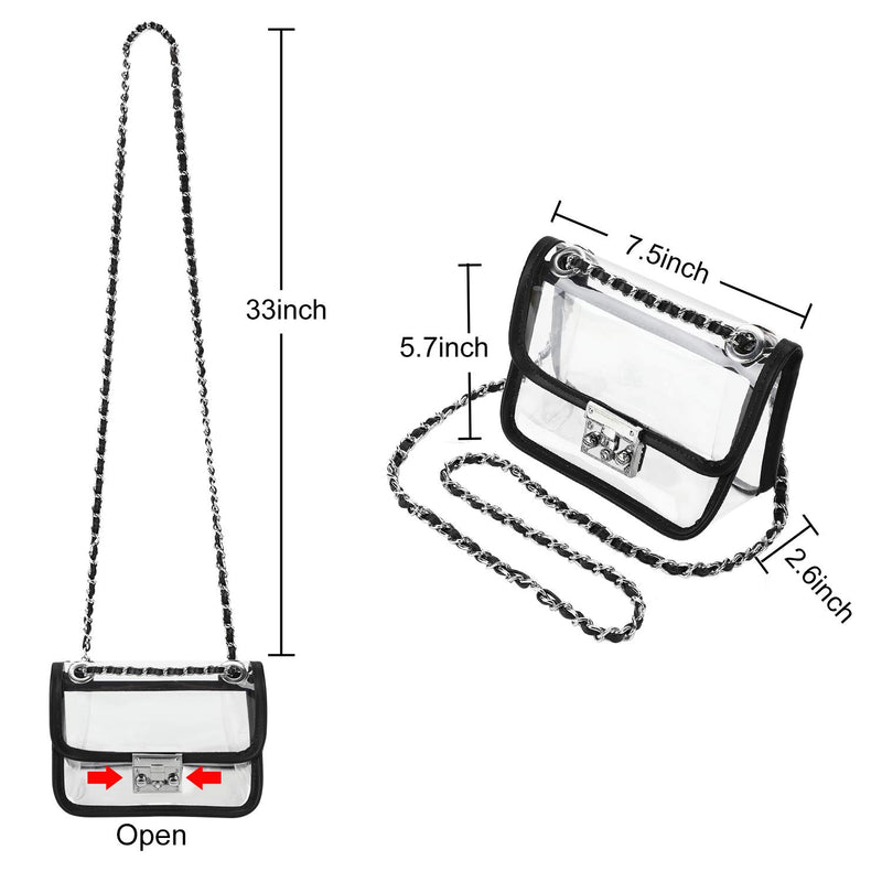 QiuQiuQi Clear Purse, Crossbody Shoulder Handbag Bag Stadium/Concert Venues Approved Clear Bag Black - BeesActive Australia