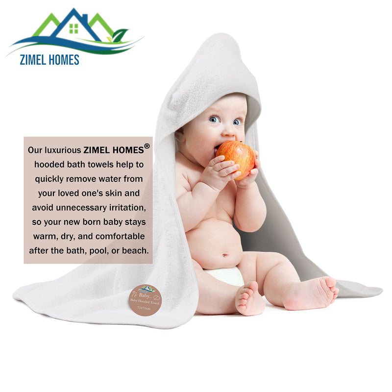 ZIMEL HOMES Plain White Hooded Baby Towel Set for Newborns 75 cm x 75 cm-Highly Durable Baby Hooded Bath Time Towel 100% Cotton Pack of 1 White Towel - BeesActive Australia