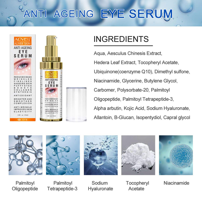 Anti Ageing Eye Serum - Eye Cream - Anti Wrinkle Eye Serum for Puffy Eyes, Dark Circles, Eye Bags, Crows Feet, Wrinkles, Reduces Wrinkles Saggy Skin Puffy, Hydrates & Lifts Skin 0.5 fl.oz - BeesActive Australia