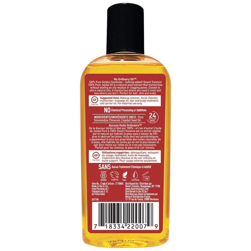 Desert Essence 100% Pure Jojoba Oil - 4 Fl Oz - Pack of 2 - Haircare & Skincare Essential Oil - All Skin Types - No Oily Residue - May Help Prevent Flakiness - Makeup Remover - Aftershave Moisturizer 4 Fl Oz (Pack of 2) - BeesActive Australia