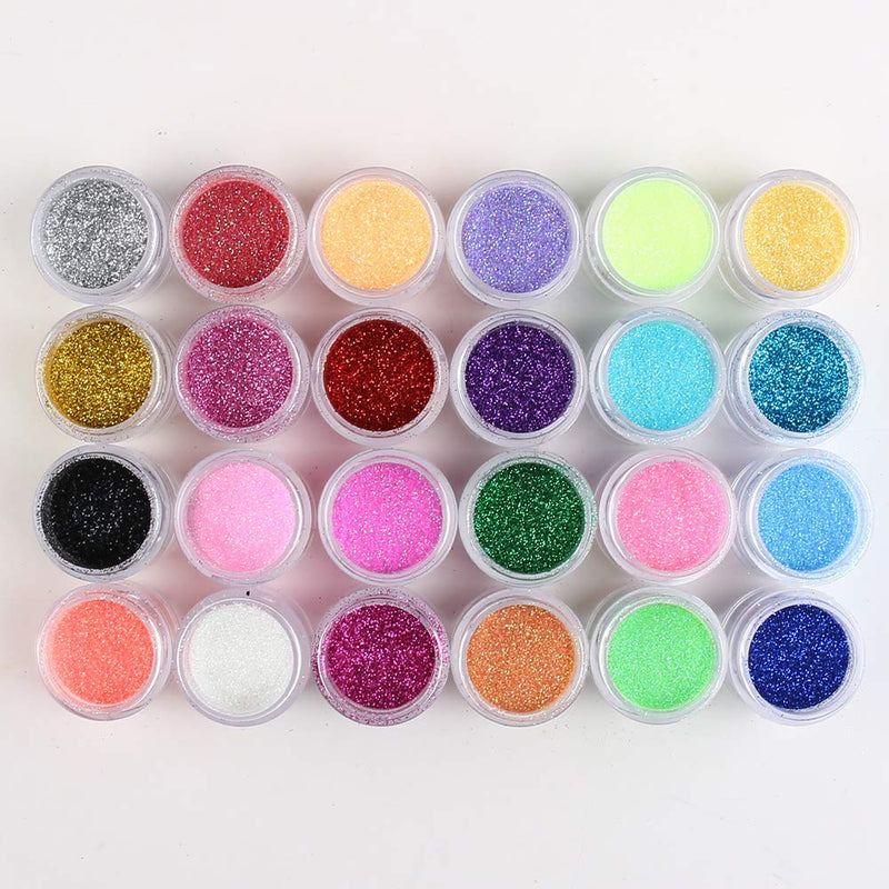 24 Color Glitter Powder Dust Nail Art Glitter Powder Tips Decoration Jumbo Size - BeesActive Australia