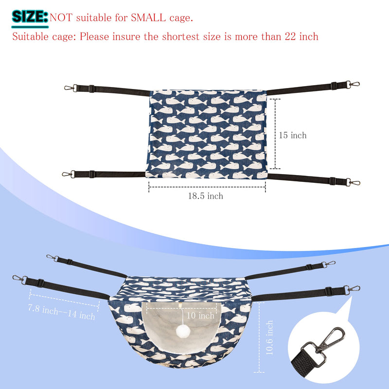 JSPYFITS Cat Cage Hammock,Double Layer Hanging Adjustable Soft Pet Bed Suitable for Kitten Ferret Puppy Rabbit or Small Pet, Hanging Bed for Pets, 2 Level Indoor Bed for Spring/Summer/Winter Blue Whale - BeesActive Australia