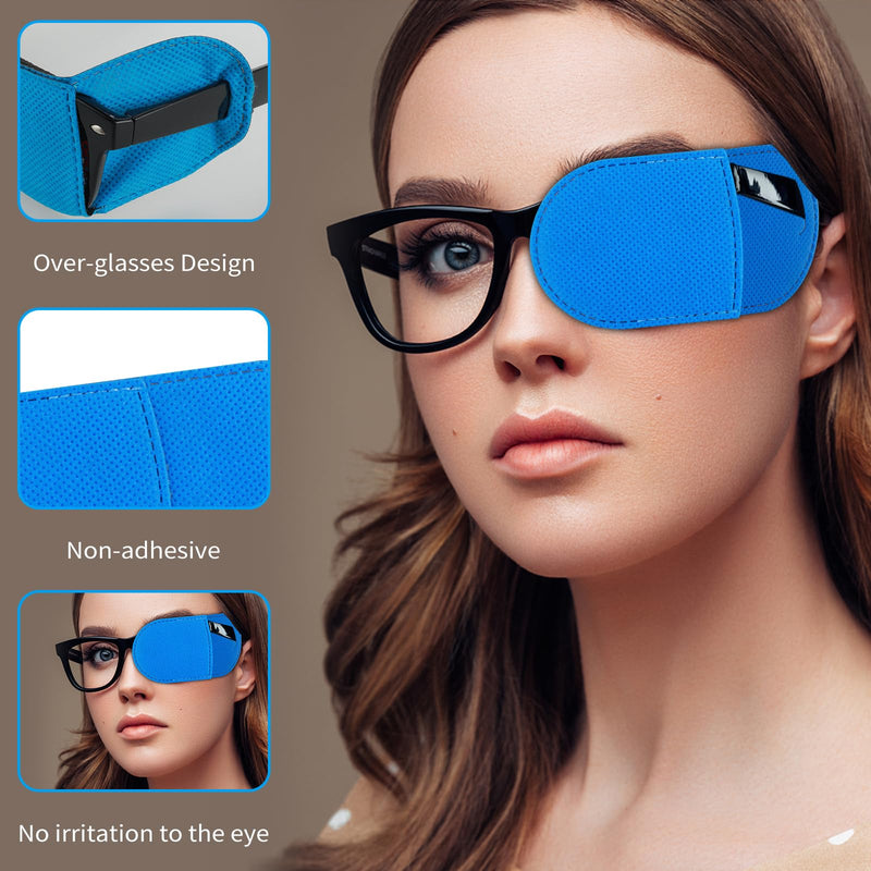 12Pcs Eye Patches for Glasses, Reusable Non-Woven Fabric Eye Patch Medical for Adult Kids Left Right Eye, Eyepatch for Glasses Treat Lazy Eye Amblyopia Strabismus for Left & Right Eyes (Black&Blue) - BeesActive Australia