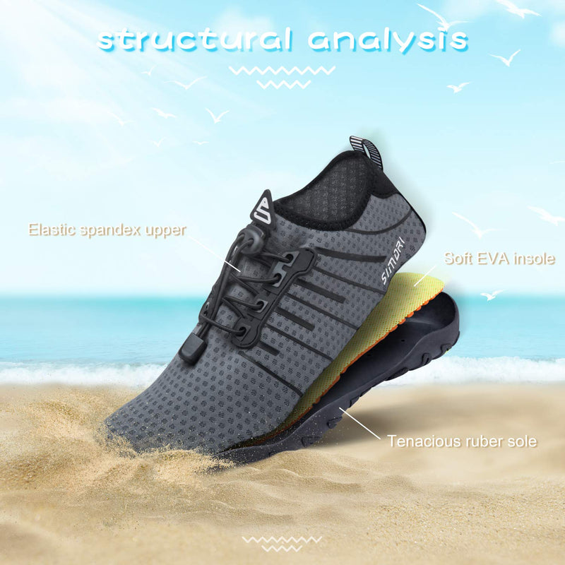 SIMARI Water Shoes Womens Mens Swim Beach Pool Aqua Sports Quick Dry Barefoot Diving Surf Walking 11.5 Women/10 Men 1b-gray With Shoelace - BeesActive Australia