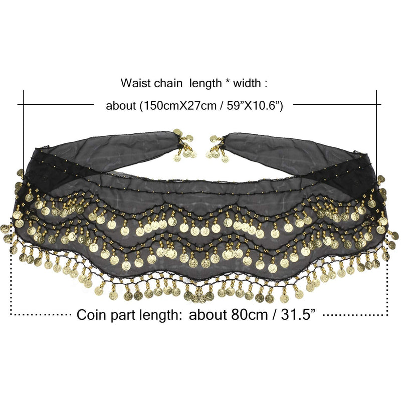 COSICS Belly Dance Hip Scarf, Belly Dancing Skirt Hip Scarves with Dangling Gold Coins for Performance Costume Black - BeesActive Australia