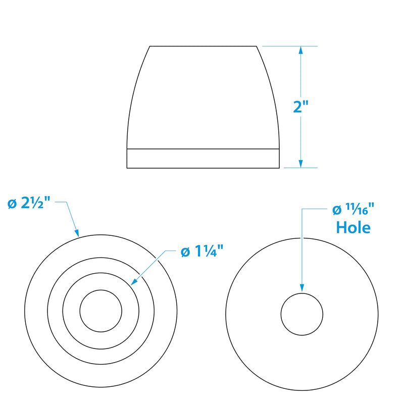 [AUSTRALIA] - Seachoice 56380 Molded Side Guide End Cap – Black Rubber – 2-1/2 Inches Wide – 5/8 Inch ID Hole 