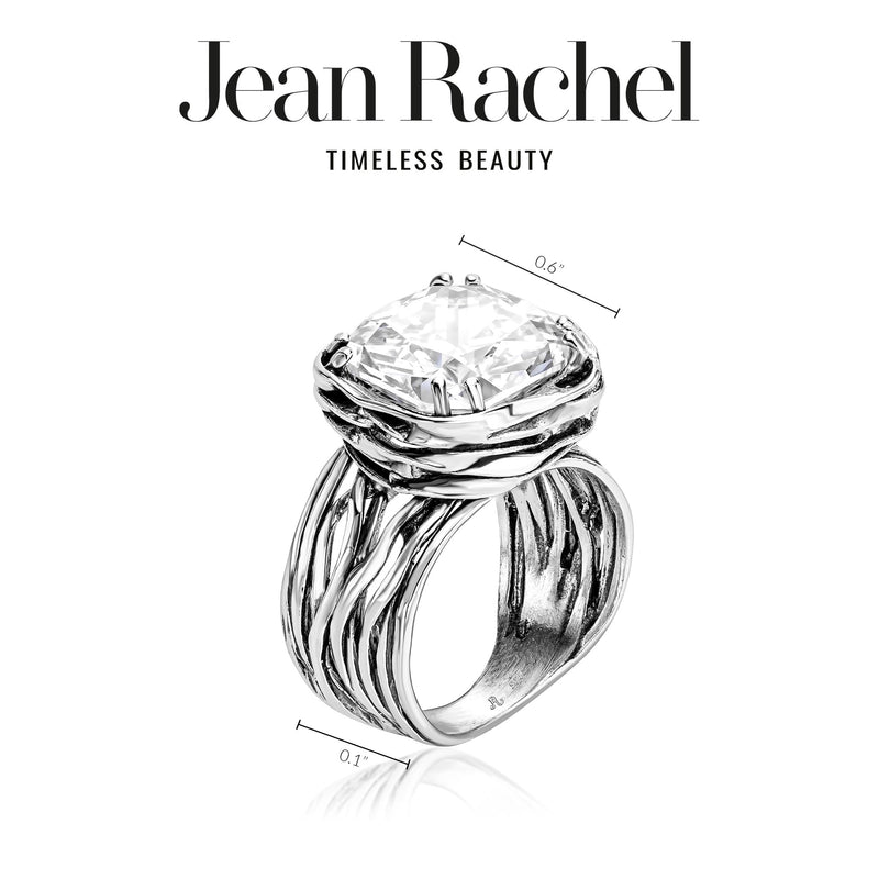 925 Sterling Silver Statement Ring White Cushion Shaped Cubic Zirconia CZ Organic Look Vintage Antique Look Hypoallergenic Nickel and Lead-free Artisan Handcrafted Designer collection, Made In Isra 0 5 - BeesActive Australia