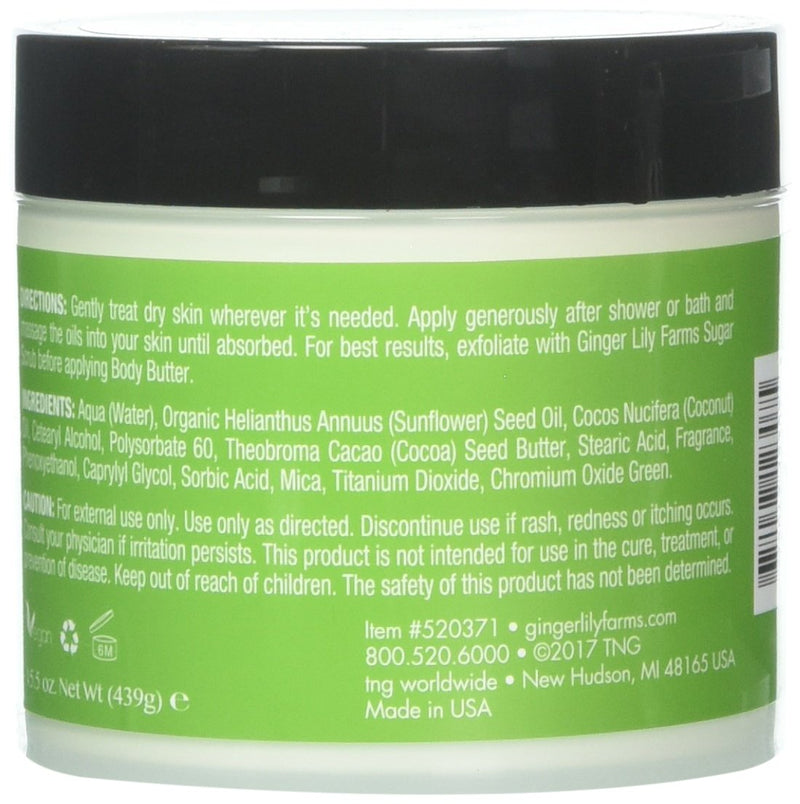 Ginger Lily Farms Botanicals Body Butter for Dry Skin, Ultra-Hydrating, 100% Vegan & Cruelty-Free, Green Tea & Lemongrass Scent, 15.5 Ounces - BeesActive Australia