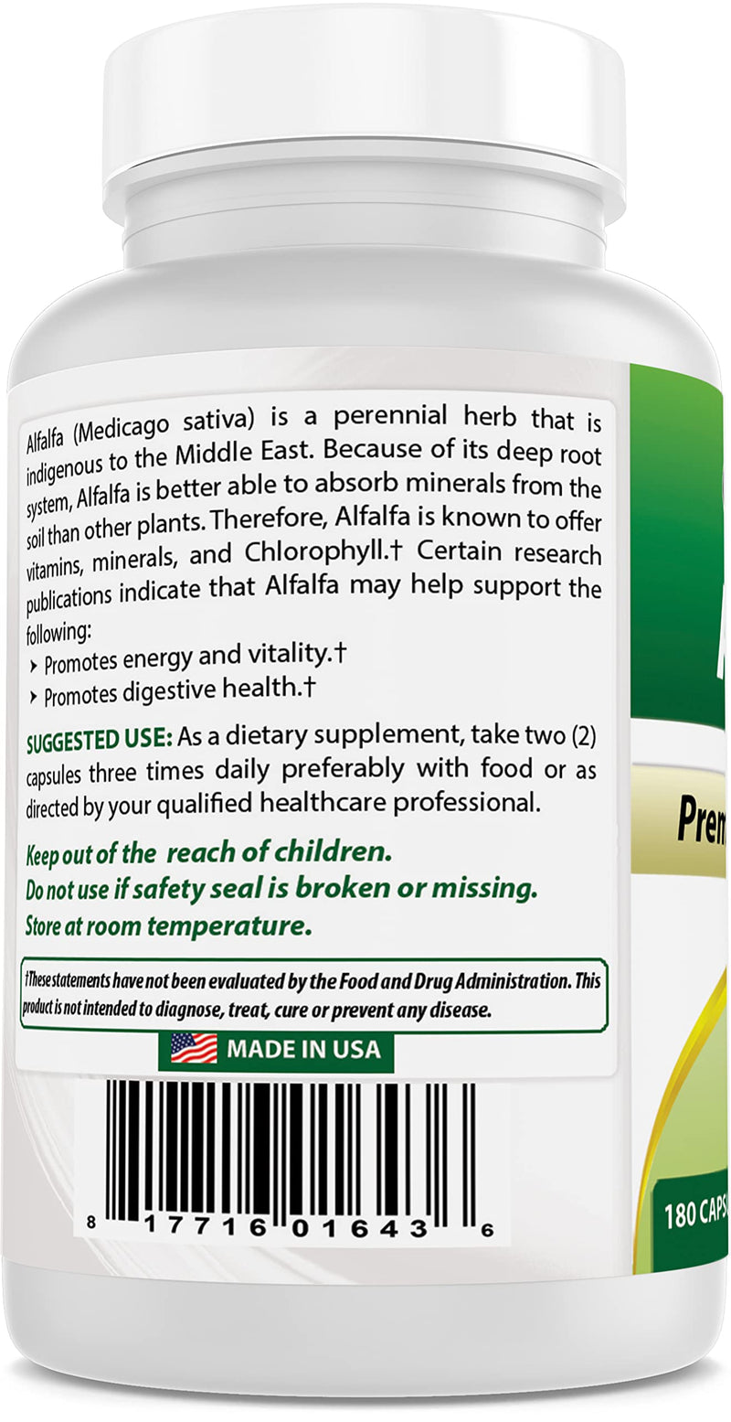Best Naturals Alfalfa Green Super Food 500 mg 180 Capsules (180 Count (Pack of 1)) 180 Count (Pack of 1) - BeesActive Australia
