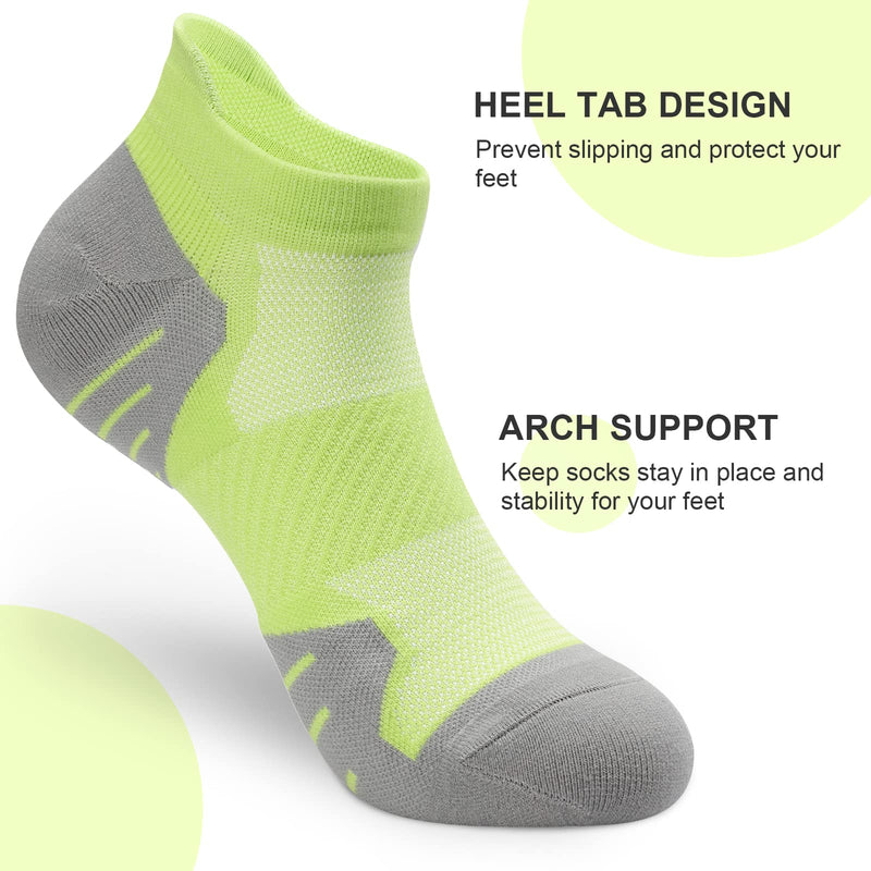 PAPLUS Womens Ankle Compression Running Socks 6 Pairs, Cushioned Low Cut Athletic Socks with Arch Support Black+white+blue+pink+orange+green Small-Medium - BeesActive Australia