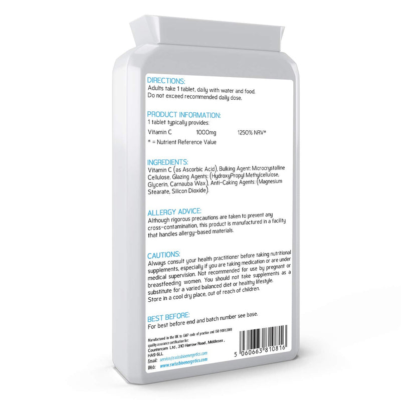 Vitamin C 1000mg 120 Tablets � High Strength Immune Support contributes to The Reduction of Tiredness and Fatigue and to Normal Energy yielding Metabolism. � Exclusively Manufactured in The UK - BeesActive Australia