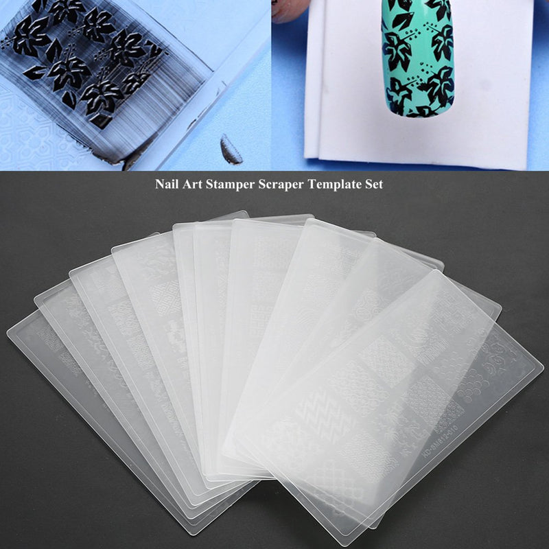 Nail Art Stamp Kit, 10 Nail Stamping Plates Silicone Nail Polish Transfer Stamper Scraper Template Set Manicure Tool - BeesActive Australia
