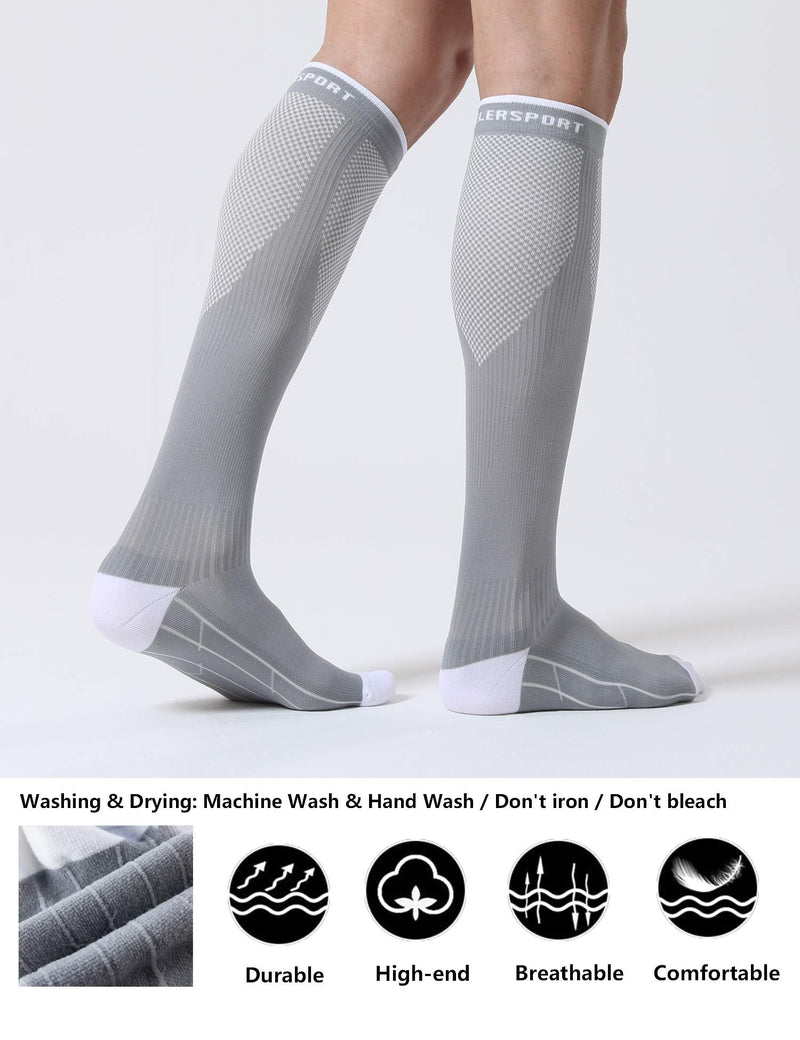 3 Pairs Compression Socks for Men and Women 20-30 mmHg Running Support Socks Large-X-Large Black + White + Grey - BeesActive Australia