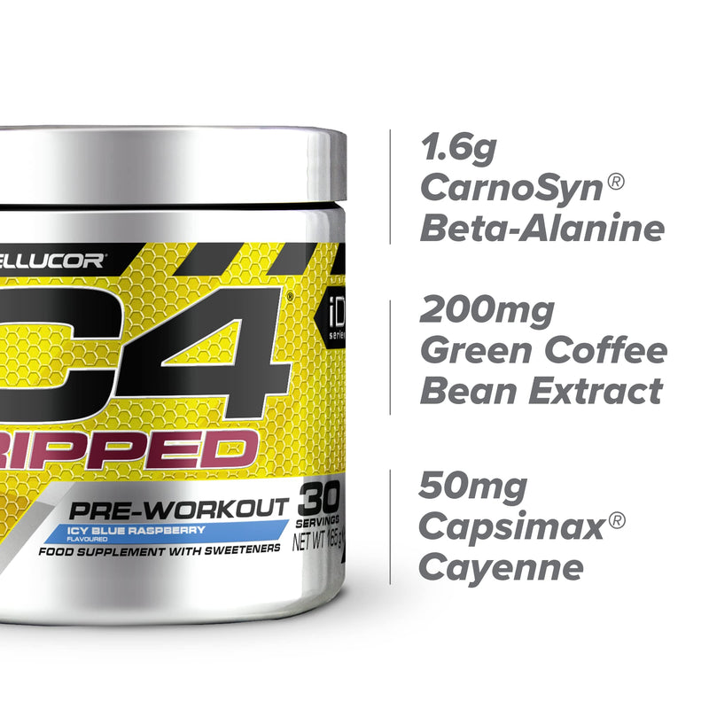 C4 Ripped Pre Workout Powder ICY Blue Raspberry | Preworkout Energy Drink Supplement | 150mg Caffeine + Beta Alanine + Green Coffee Bean Extract for Men and Women | 30 Servings 30 Servings (Pack of 1) - BeesActive Australia
