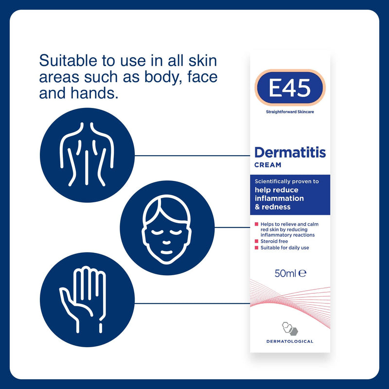E45 Dermatitis Cream for Inflammation and Redness, Steroid Free, Anti-inflammatory Cream, Eczema Repair Moisturiser, 50 ml - BeesActive Australia