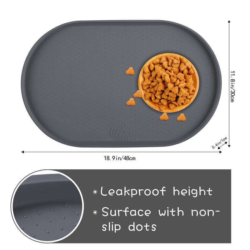 Yacee Silicone Dog Food Mat Waterproof, Easy Clean in Dishwasher, Pet and Cat Mats 0.5" Raised Edges, Placemat Tray to Stop Food Spills and Water Bowl Messes on Floor Large 19x12x0.5 Inch Gray - BeesActive Australia
