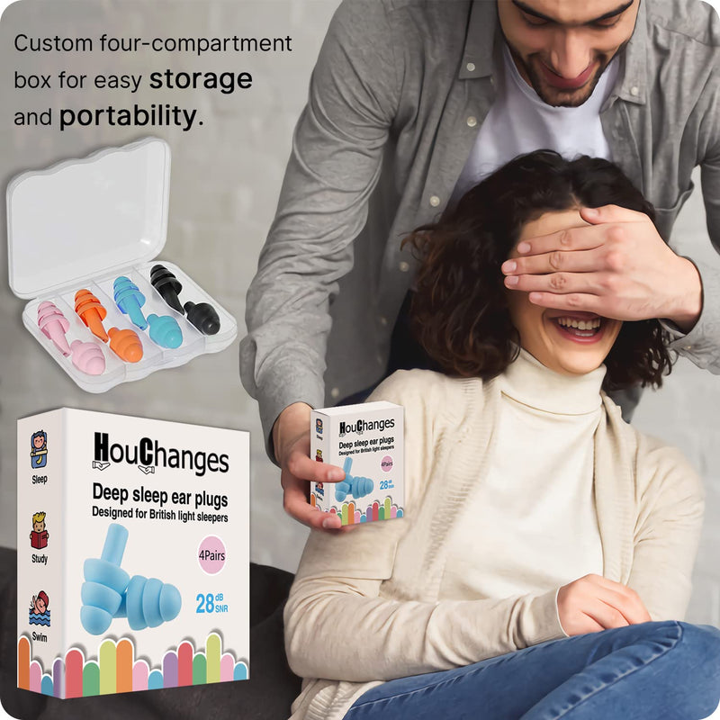 Ear Plugs for Sleep Soft Silicone Reusable, Earplugs for Sleeping Noise Cancelling(4Pairs) 4 Pairs EarPlugs - BeesActive Australia