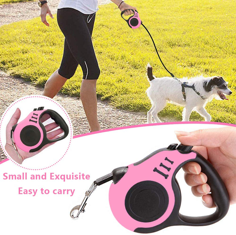 Retractable Dog Leash with Non-Slip Handle, Walking Leash for Small/Medium/Large Dog or Cat, Tangle Free Strong Nylon Tape, One-Handed Brake, Pause, Lock Pink S - BeesActive Australia
