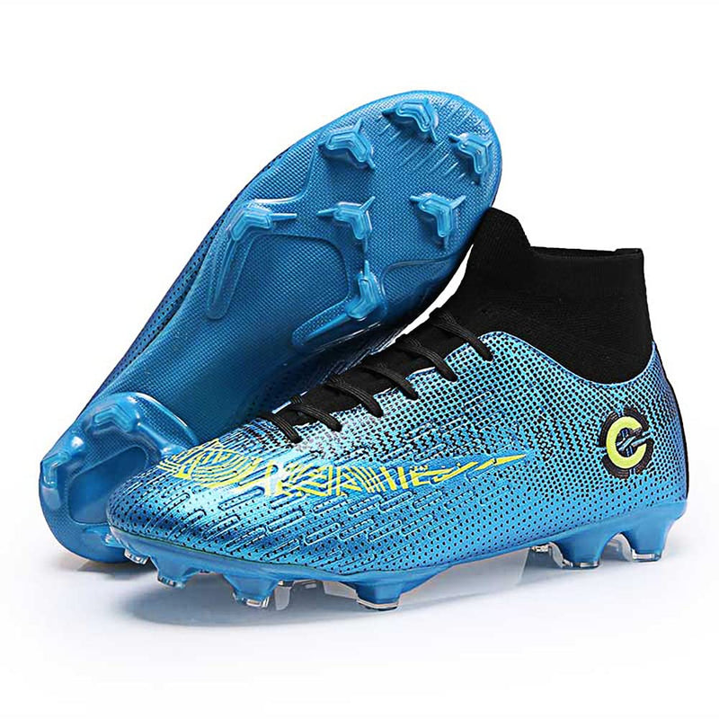 Liaoli Men's Athletic Soccer Football Cleats, High-Top Football Turf Soccer Shoes, Big Boys Athletic Sneaker Shoes for Outdoor/Indoor/Competition/Training 8 Blue - BeesActive Australia