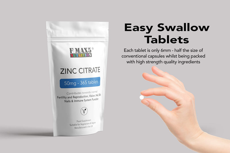 Zinc Citrate 50mg | 120/360 Tablets | One a Day | Easy to Swallow | Immune Health | Food Supplement (360) 360 - BeesActive Australia
