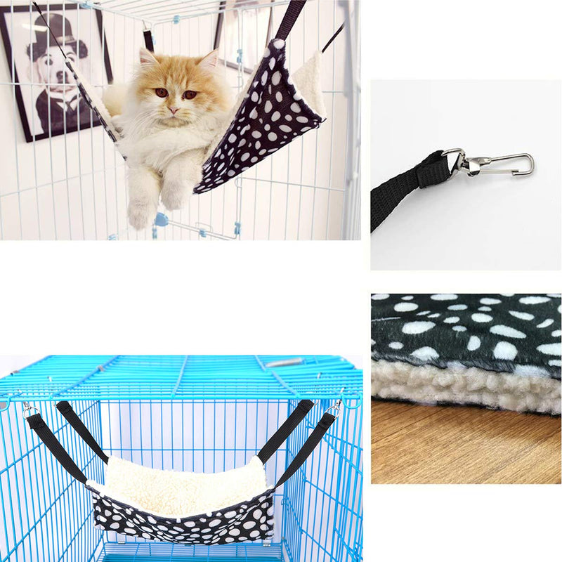 Wontee 2 Pack Small Animal Hammock Soft Fleece Sleeping Bed for Mice Rat Chinchilla Guinea Pig Ferret Kitten Cat Rabbit L: 20.83x13.76inch Black White Dot - BeesActive Australia