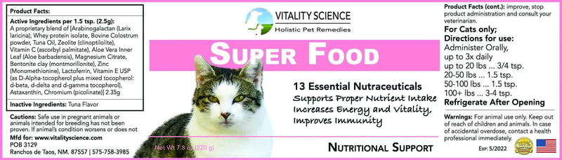 Vitality Science Super Food for Cats | High Potency Multi-Vitamin and Mineral Supplement | Increases Energy and Vitality | 100% Natural 98g - BeesActive Australia