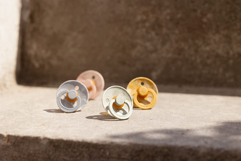 BIBS Tie-Dye Baby Pacifier | BPA-Free Natural Rubber Baby Pacifier | Made in Denmark | Mustard/Ivory 2-Pack (0-6 Months) - BeesActive Australia