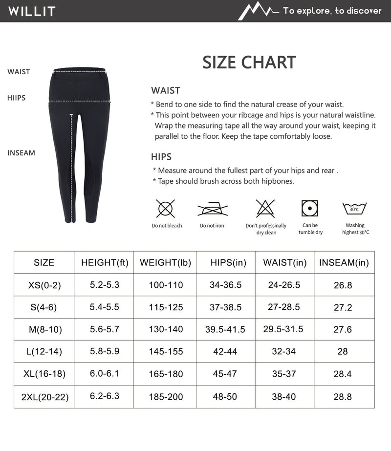 Willit Women's Riding Tights Knee-Patch Breeches Equestrian Horse Riding Pants Schooling Tights Zipper Pockets Black Medium - BeesActive Australia