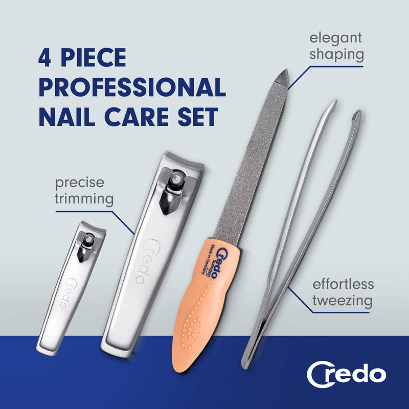 Credo Solingen 4 Piece Manicure Set | Fingernail Clippers, Toe Nail Clippers, Nail File & Tweezers Set | Mens Grooming Kit & Nail Kit for Women | Pedicure Set Nail Accessories - BeesActive Australia