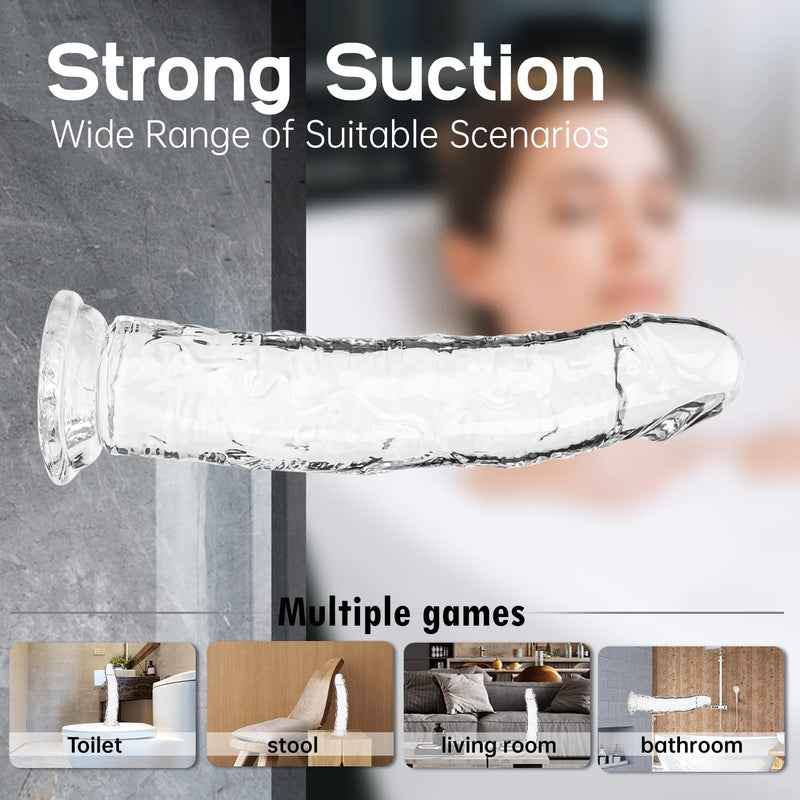 Realistic Dildo, Liquid Silicone Lifelike Huge Penis with Strong Suction Cup for Hands-Free Play, Flexible Cock with Curved Shaft and Balls for Vaginal G-spot and Anal Play (Transparent, 6.3 inches) transparent - BeesActive Australia