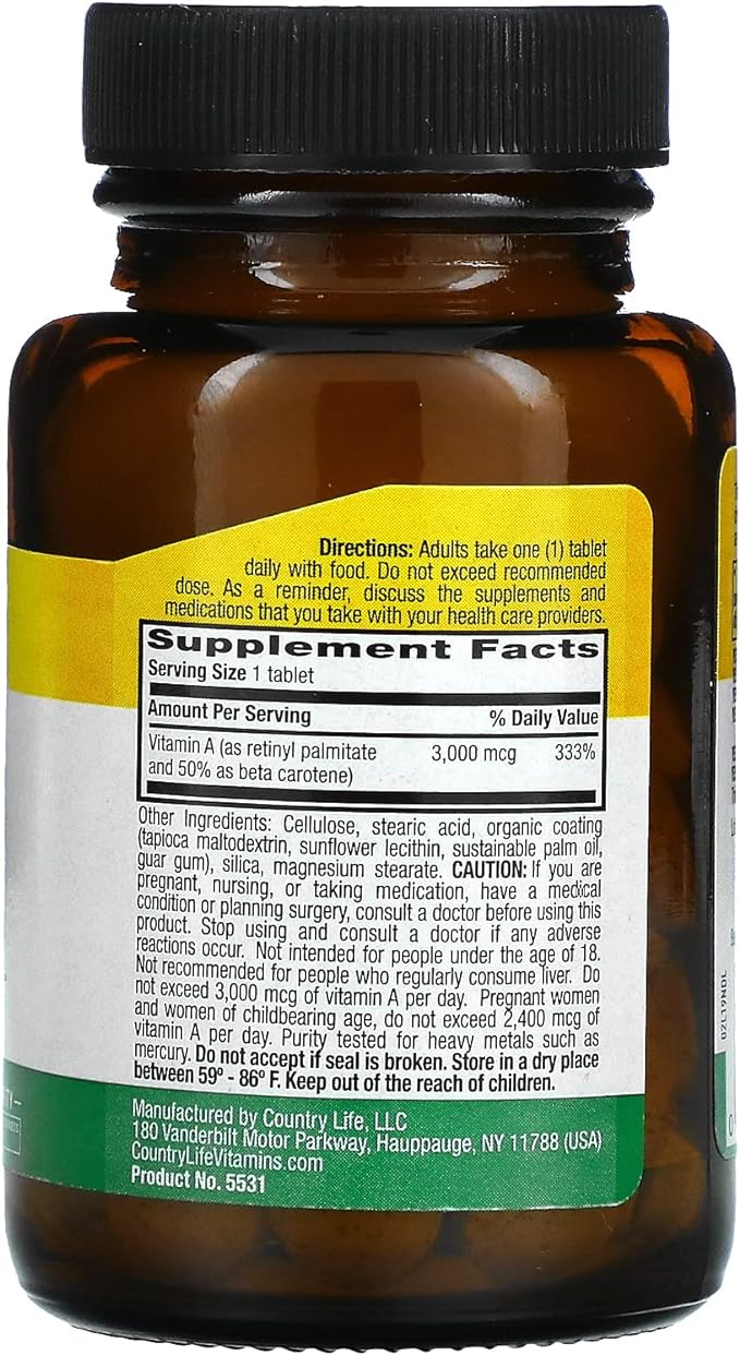 Country Life - Dry Vitamin A 10000 IU - 100 Tablets - BeesActive Australia