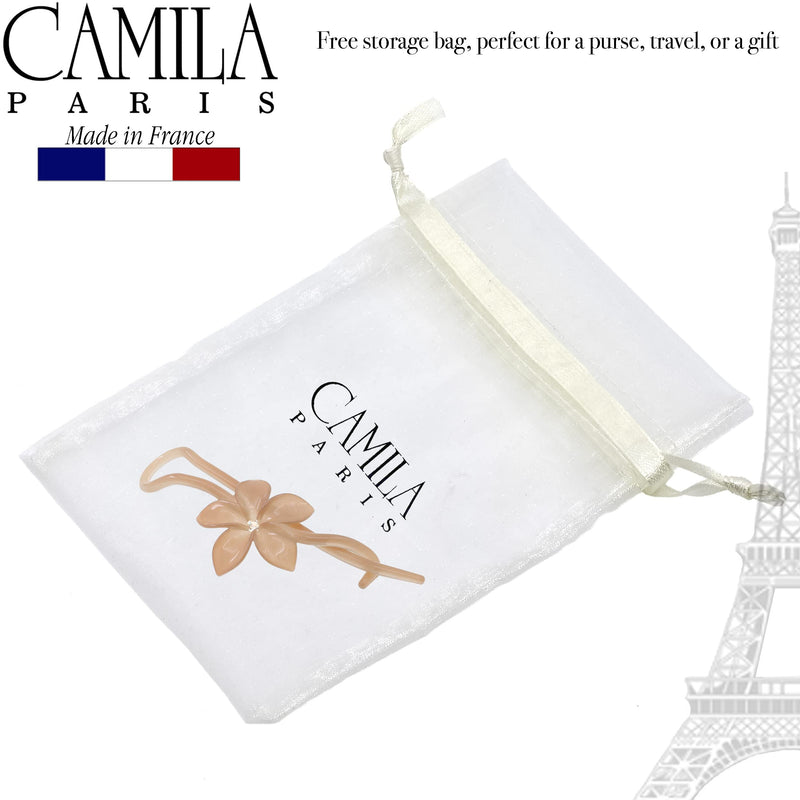 Camila Paris CP2411 French Hair Barrette Pin Clips for Girls, Flower, Beige, No Metal Parts, Strong Hold Grip Hair Clips for Women, No Slip and Durable Styling Girls Hair Accessories, Made in France - BeesActive Australia