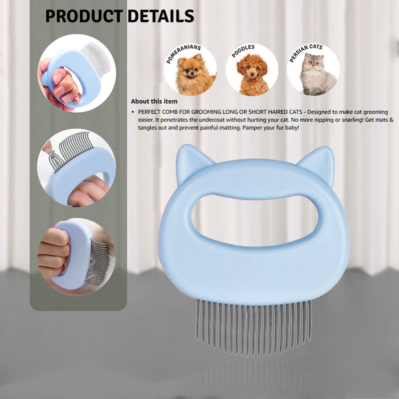 SKYPIA 2 Pcs Dog & Cat Combs For Home Grooming Massage Kit – 2-IN-1 Detangler Brush with Massaging Shell Comb For Long & Curly Hair, Removes Knots, Mats and Tangles Pet Hair Remover Soft Dematting and Deshedding For Dog Puppy Rabbit (Blue) Blue - BeesActive Australia