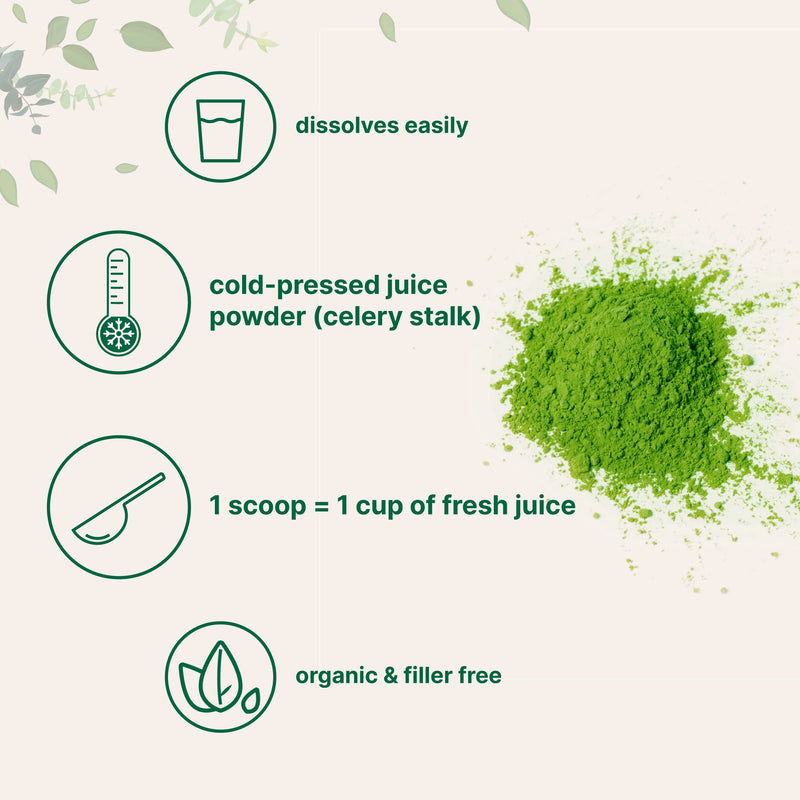 Organic Celery Juice Powder, 20 Ounce (1.25 Pound), 71 Serving, Celery Detox and Cold Pressed, Boosts Immune System, Energy and Supports Gut Health, Rich in Immune Vitamin C and Minerals, Vegan - BeesActive Australia