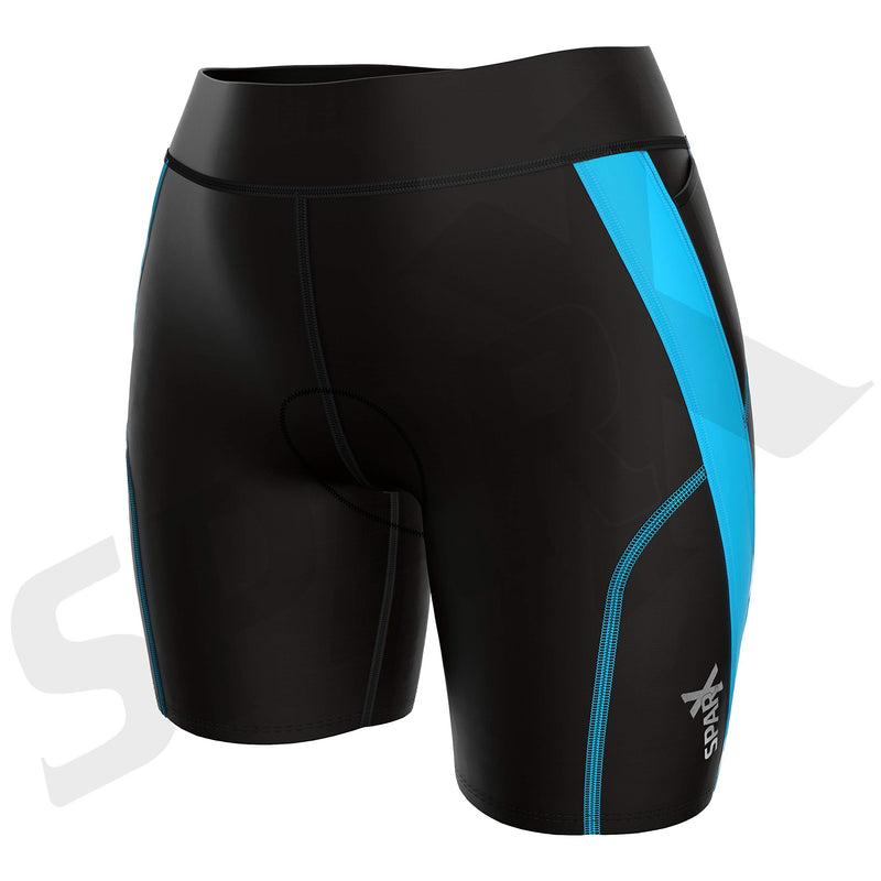 [AUSTRALIA] - Sparx Triathlon Shorts Women | Womens Triathlon Shorts | Womens Tri Shorts 7" with Italian Chamois | High Performance Triathlon Shorts with 2 Pockets Black/Aqua XX-Large 