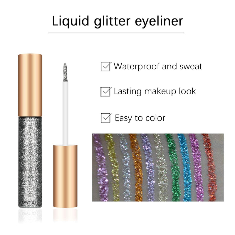 Ownest 10 Colors Liquid Glitter Eyeliner, Metallic Shimmer Glitter Eyeshadow, Long Lasting Waterproof Shimmer Sparkling Eyeliner Eye Shadow-10pcs A - BeesActive Australia