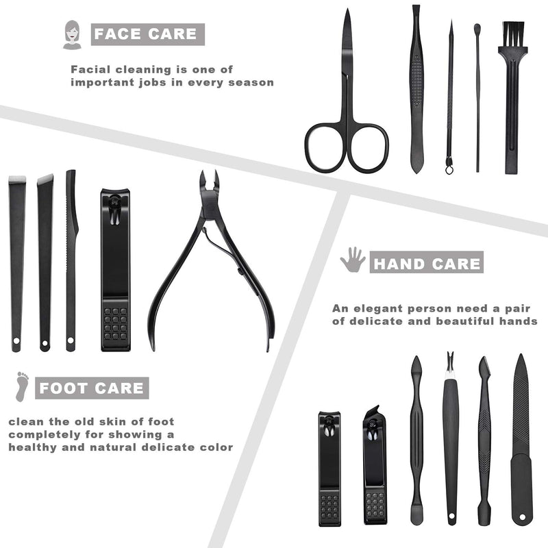 Manicure Set, Professional Stainless Steel Pedicure Nail Clipper Tools Kit with PU Leather Folding Case, 16 In 1 Travel Grooming Care Tool Kits for Women Men Nail Scissors Nail Cutter Set - BeesActive Australia