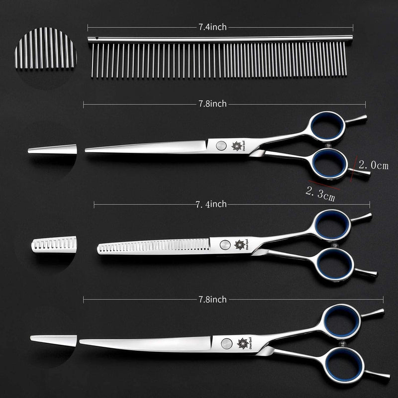 Dream Reach Dog Grooming Scissors - 7'' Professional Pet Cat Hair Scissors Set - Best Cutting & Curved & Thinning Shear Scissors & Grooming Comb Kit for Small Large Dogs Cats Pets - BeesActive Australia