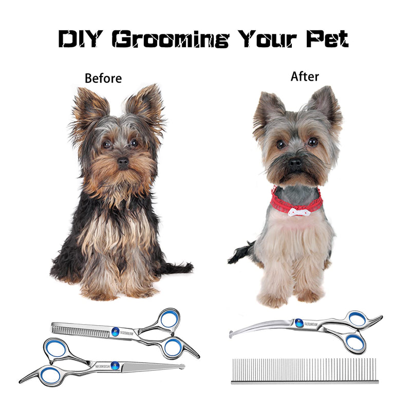 SCEDREAM Dog Scissors for Grooming with Safety Round Tips,5 in 1 Dog Grooming Scissors Set,Professional Pet Grooming Shears for Dogs and Cats 5 in 1 Silver - BeesActive Australia