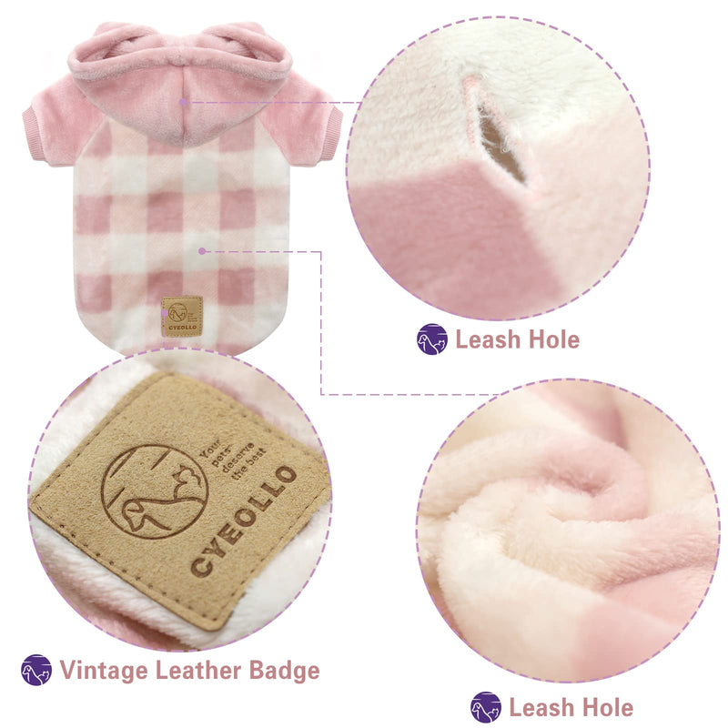 cyeollo Dog Coat Buffalo Plaid Dog Winter Coat Flannel Dog Sweatshirt Cold Weather Coats New Year Dog Clothes for Small Medium Dogs With Hat (Pink） - BeesActive Australia